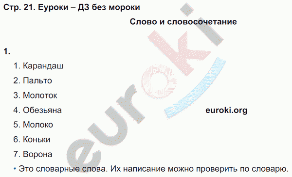 Рабочая тетрадь по русскому языку 3 класс. Часть 1, 2 Тихомирова. К учебнику Канакиной Страница 21