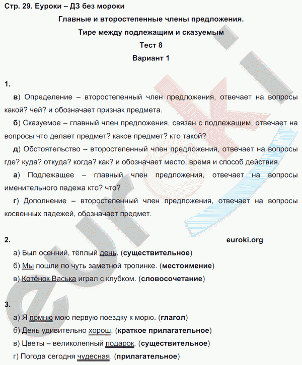 Тесты по русскому языку 5 класс. Часть 1, 2 Книгина Страница 29