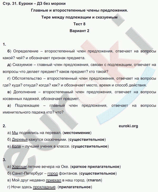 Тесты по русскому языку 5 класс. Часть 1, 2 Книгина Страница 31