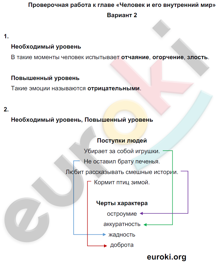 Проверочные и контрольные работы по окружающему миру 4 класс. Часть 1, 2 Вахрушев, Бурский, Родыгина Вариант 2