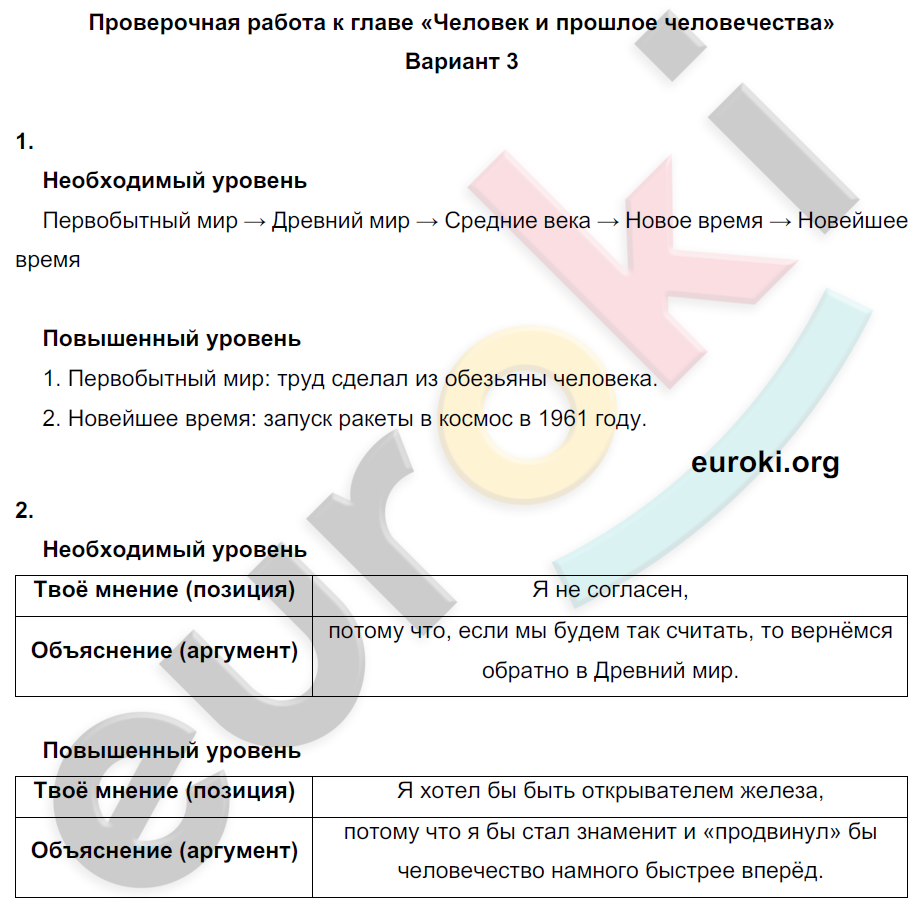 Проверочные и контрольные работы по окружающему миру 4 класс. Часть 1, 2 Вахрушев, Бурский, Родыгина Вариант 3