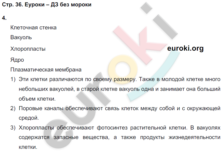 Рабочая тетрадь по биологии 5 класс. ФГОС Пасечник Страница 36