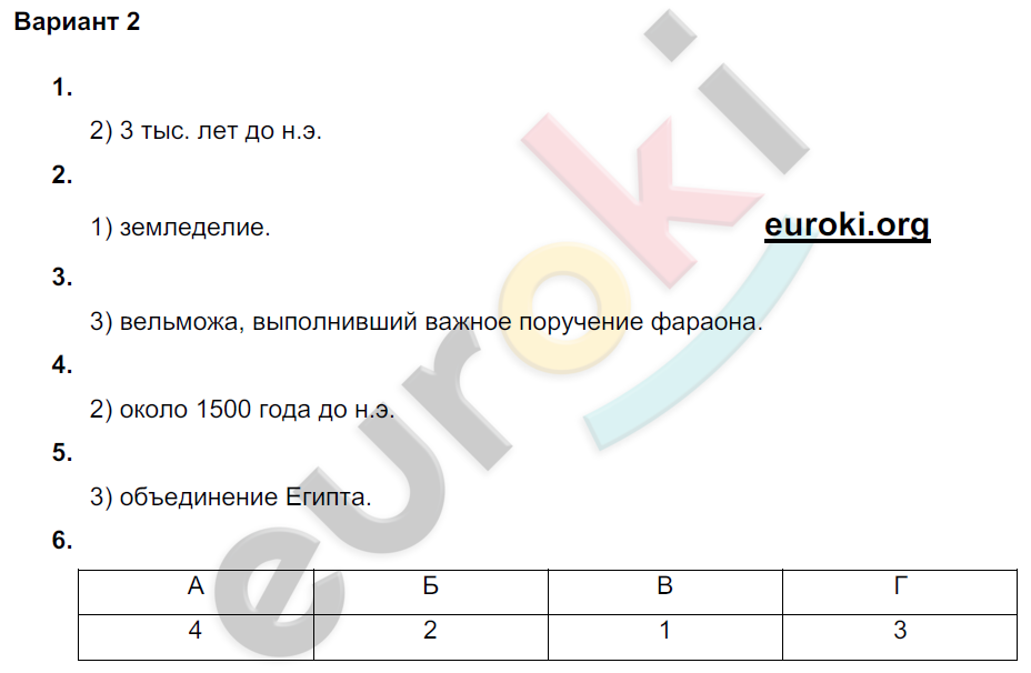 Проверочные и контрольные работы по истории Древнего мира 5 класс Крючкова Вариант 2