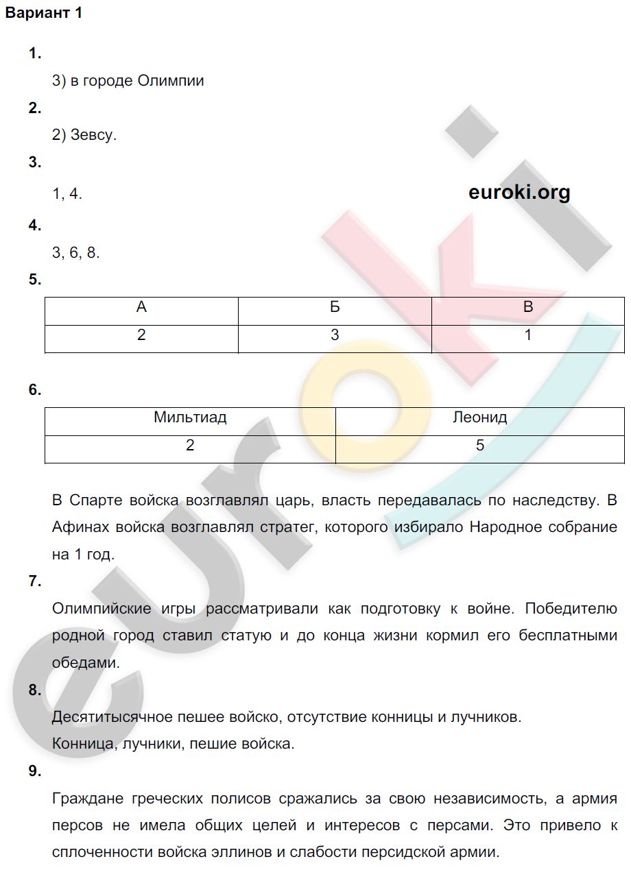 Проверочные и контрольные работы по истории Древнего мира 5 класс Крючкова Вариант 1