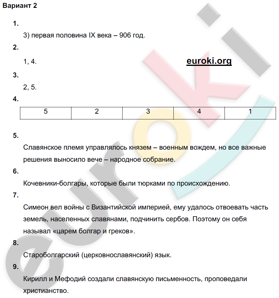 Проверочные и контрольные работы по истории Средних веков 6 класс Крючкова Вариант 2