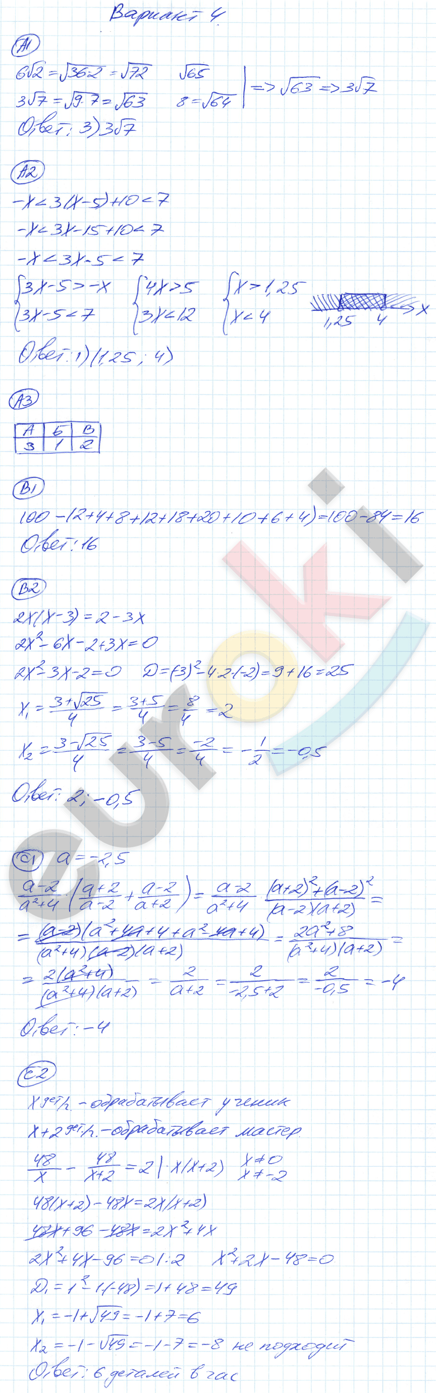 Самостоятельные и контрольные работы по алгебре 8 класс Глазков, Гаиашвили Вариант 4