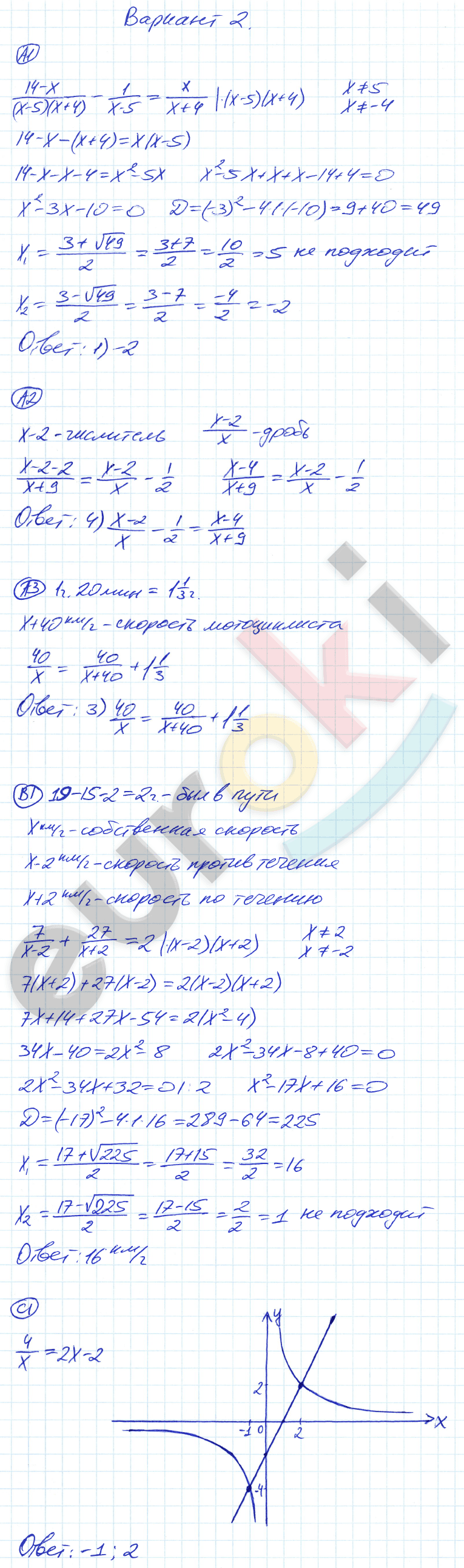 Самостоятельные и контрольные работы по алгебре 8 класс Глазков, Гаиашвили Вариант 2