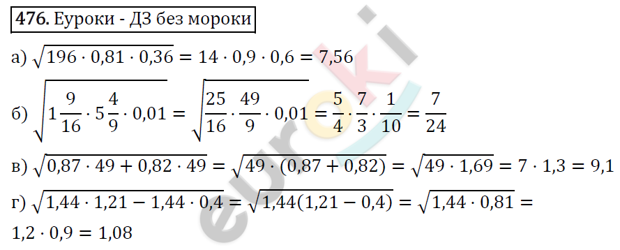 Алгебра 8 класс. ФГОС Макарычев, Миндюк, Нешков Задание 476