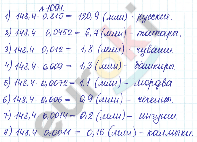 Сборник задач и упражнений по математике 5 класс Гамбарин, Зубарева Задание 1091