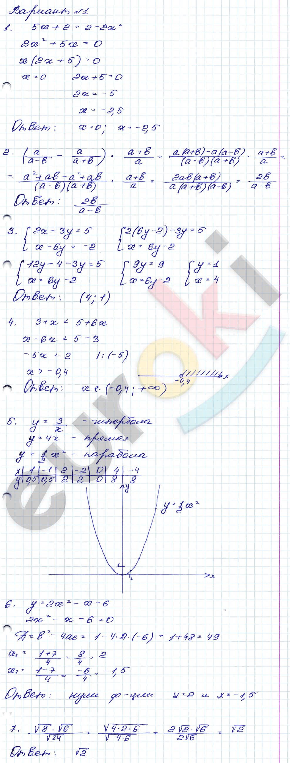 Алгебра 9 класс. Сборник заданий Кузнецова, Бунимович Вариант 1