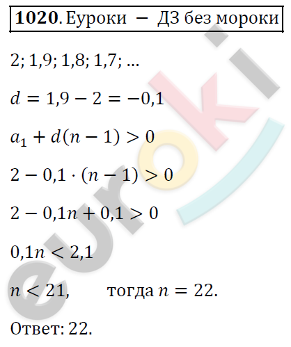 Алгебра 9 класс. ФГОС Мерзляк, Полонский, Якир Задание 1020