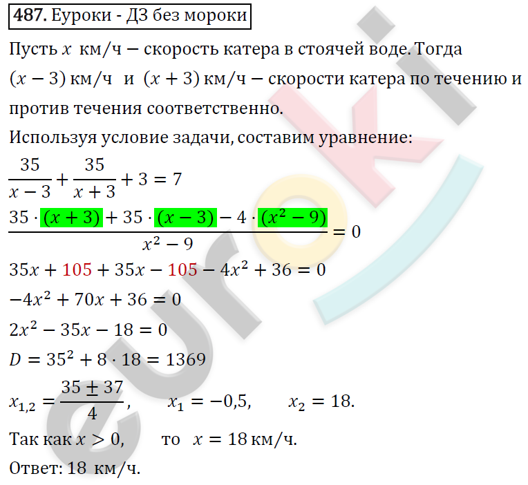 Алгебра 8 класс. ФГОС Колягин, Ткачева, Фёдорова Задание 487