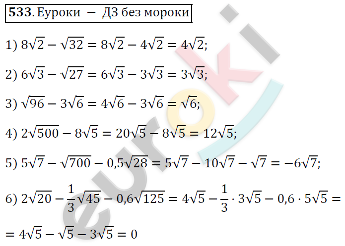 Алгебра 8 класс. ФГОС Мерзляк, Полонский, Якир Задание 533