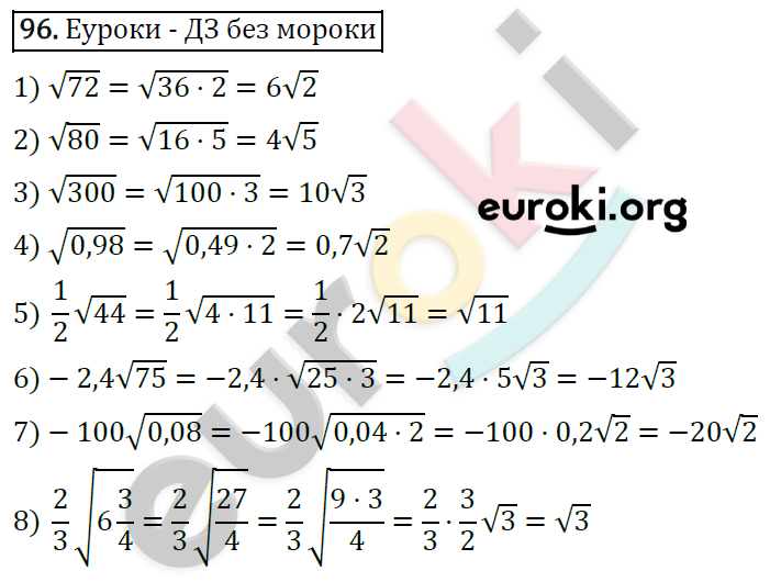Дидактические материалы по алгебре 8 класс Мерзляк, Полонский, Рабинович Вариант 96