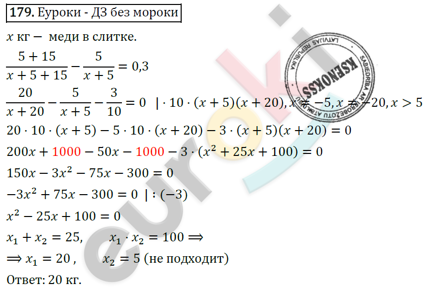 Дидактические материалы по алгебре 8 класс Мерзляк, Полонский, Рабинович Вариант 179
