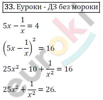 Дидактические материалы по алгебре 8 класс Мерзляк, Полонский, Рабинович Вариант 33