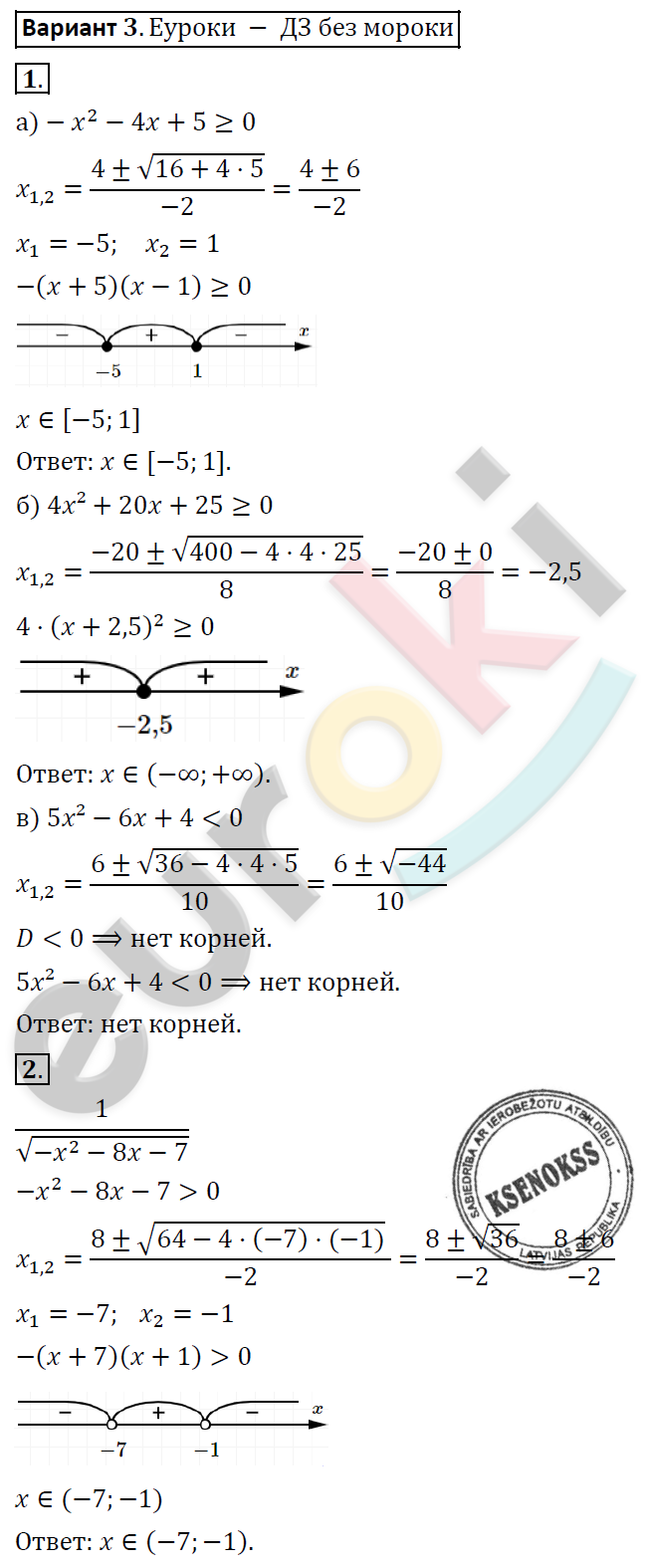 Самостоятельные работы по алгебре 8 класс. ФГОС Александрова Вариант 3