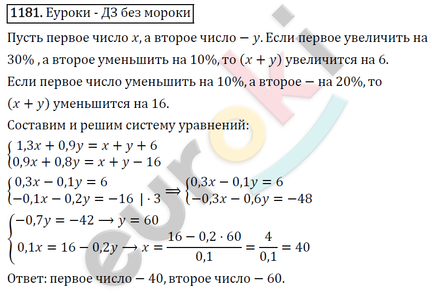 Алгебра 7 класс. ФГОС Макарычев, Миндюк, Нешков Задание 1181