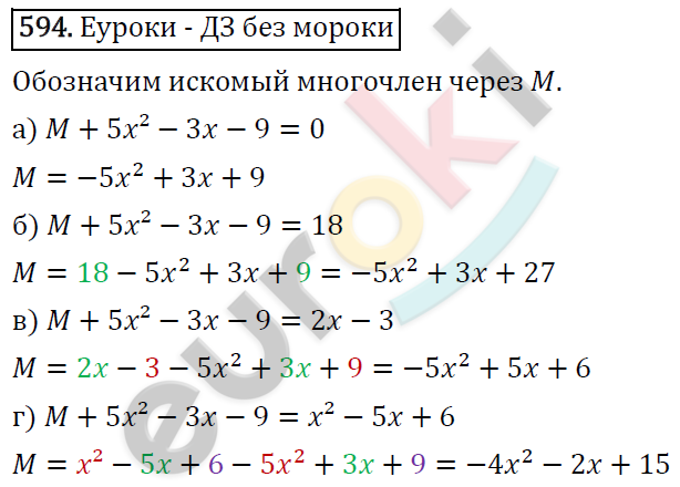Алгебра 7 класс. ФГОС Макарычев, Миндюк, Нешков Задание 594