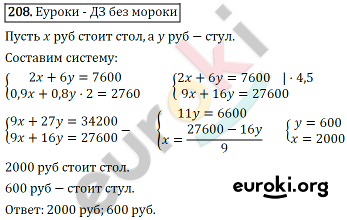 Дидактические материалы по алгебре 7 класс Мерзляк, Полонский, Рабинович Вариант 208
