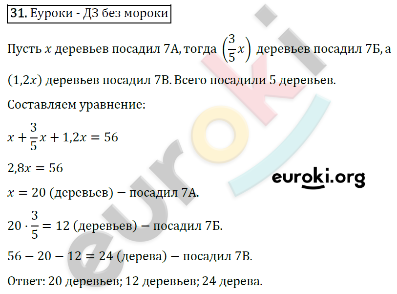 Дидактические материалы по алгебре 7 класс Мерзляк, Полонский, Рабинович Вариант 31