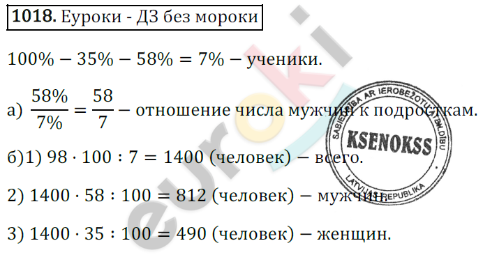 Математика 6 класс. ФГОС Зубарева, Мордкович Задание 1018