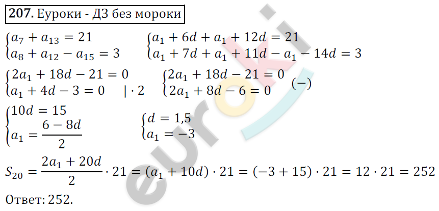 Дидактические материалы по алгебре 9 класс Мерзляк, Полонский, Рабинович Вариант 207