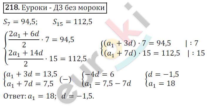 Дидактические материалы по алгебре 9 класс Мерзляк, Полонский, Рабинович Вариант 218