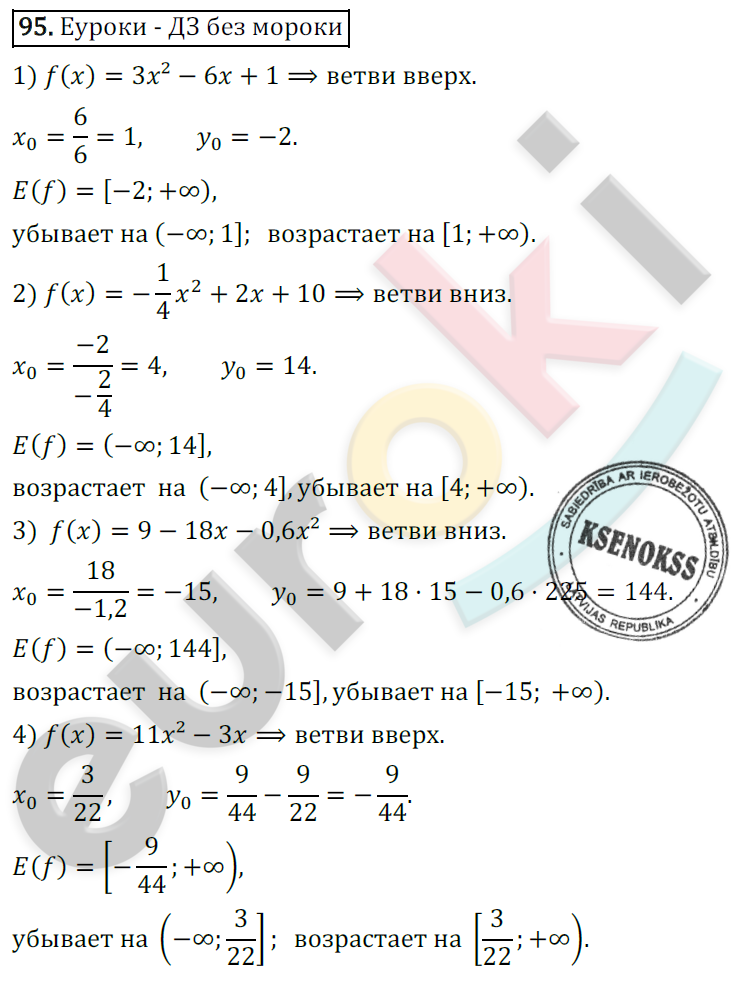 Дидактические материалы по алгебре 9 класс Мерзляк, Полонский, Рабинович Вариант 95