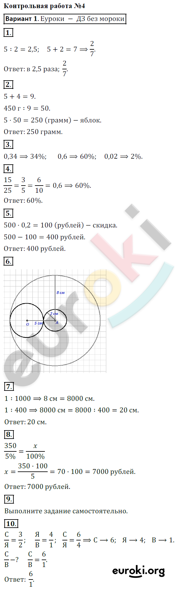 Контрольная работа окружность вариант 1