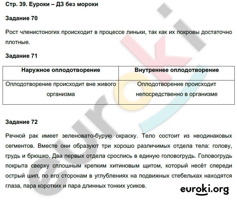 Рабочая тетрадь по биологии 7 класс. ФГОС Суматохин Страница 39